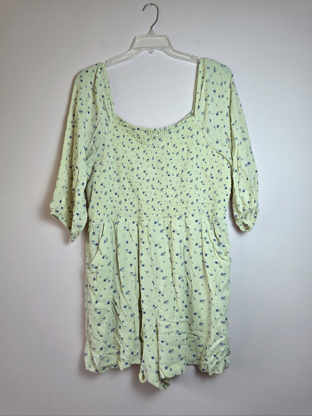 American Eagle Cream Romper With Blue Floral Accents